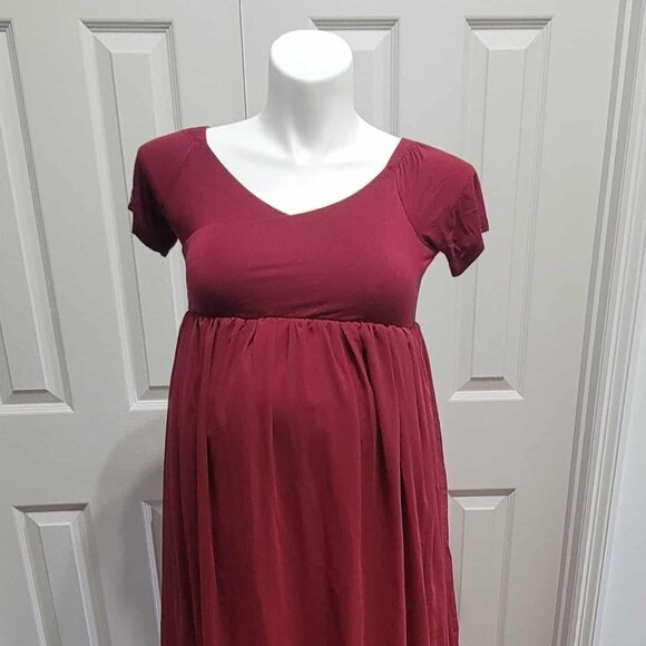 Maternity Burgundy Off Shoulder Chiffon Photoshoot Gown Small - Picture 2 of 9